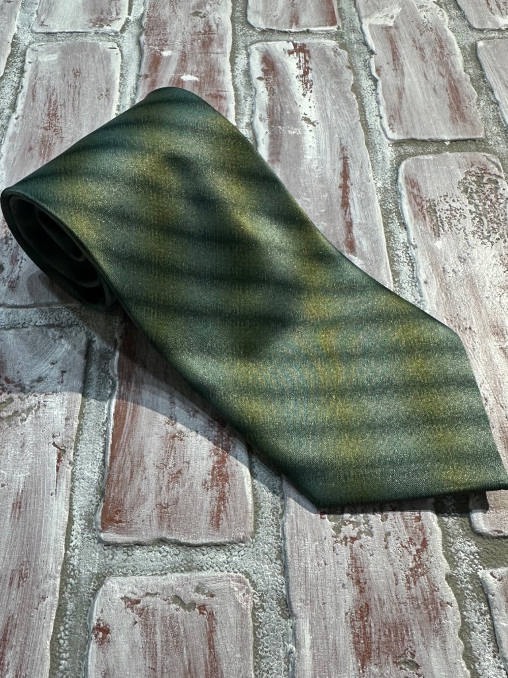 Vintage Garivaldi Italy Hand Made Green Striped Tie